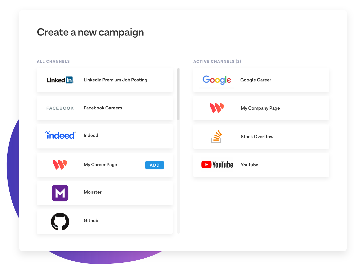 Channels for new campaigns